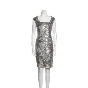 10 Marina Cocktail Dress Gray & Silver Sequin Sheath Floral Cruise Party Holiday